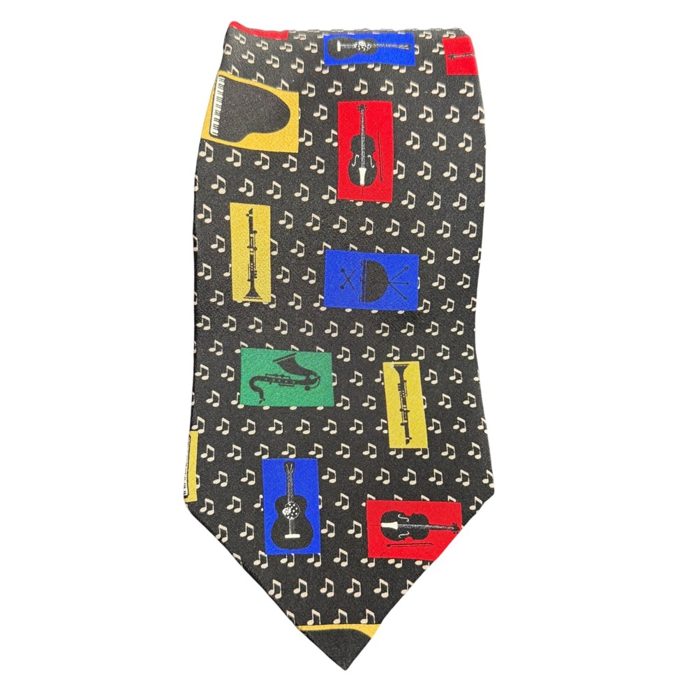 Vintage Vicky Davis Silk Tie Musical Instruments 1994 Novelty Music Jazz‎ USA